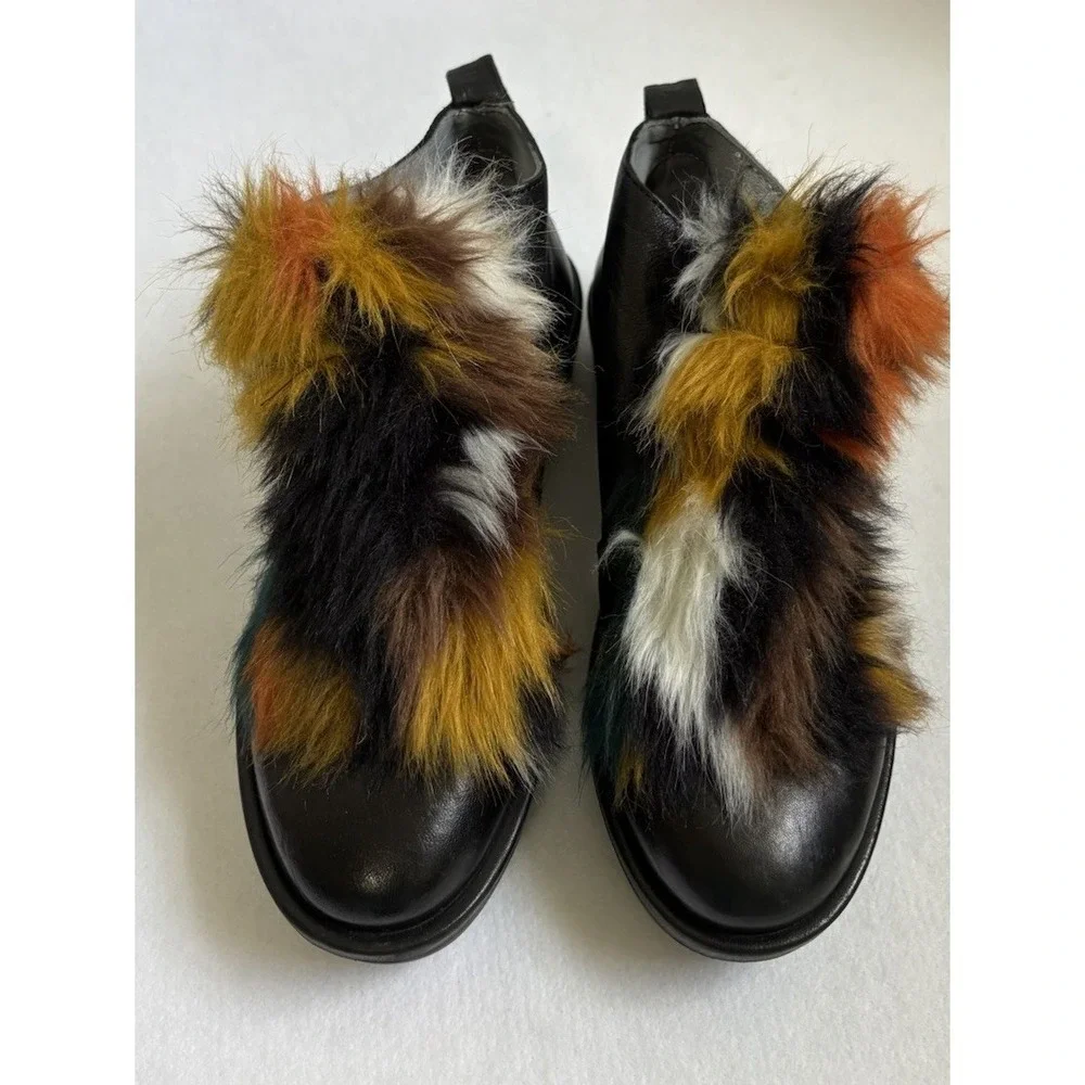Andia Fora Black Leather Shearling Platform Sneakers‎ Womens 39 Funky Whimsygoth